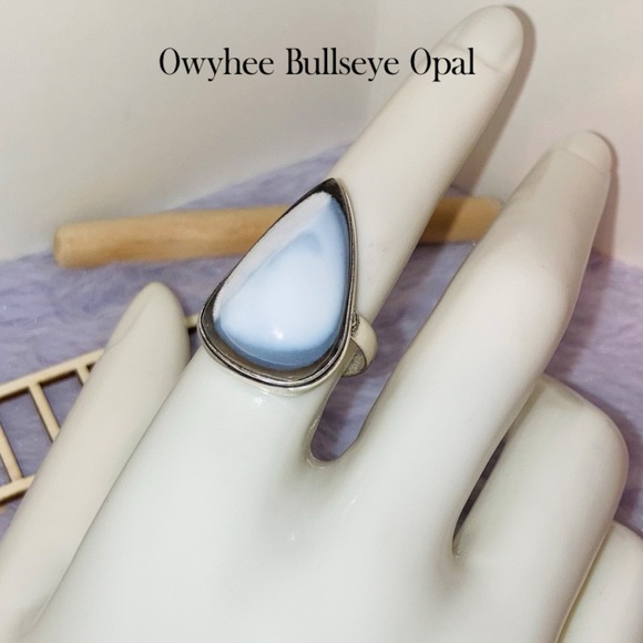 Amazing Owyhee Blue Opal Gemstone Chunky Handmade Ring - Picture 5 of 9